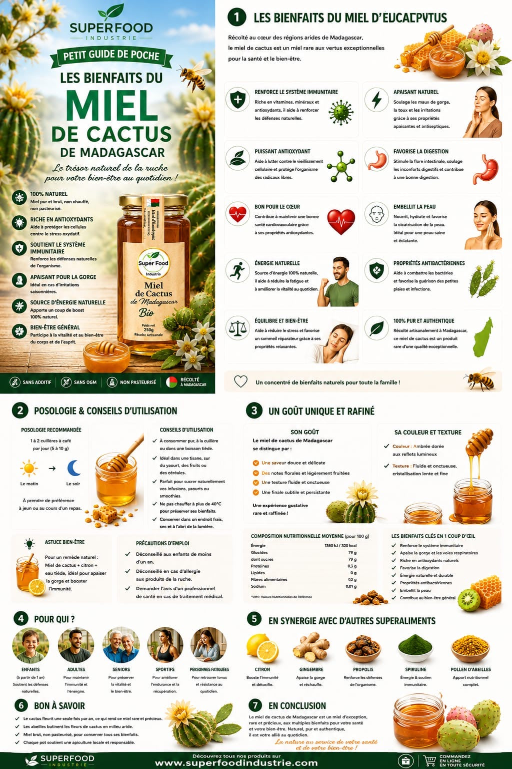 Miel de Cactus Bio de Madagascar – Puissance Sauvage par Superfoodindustrie (250g)