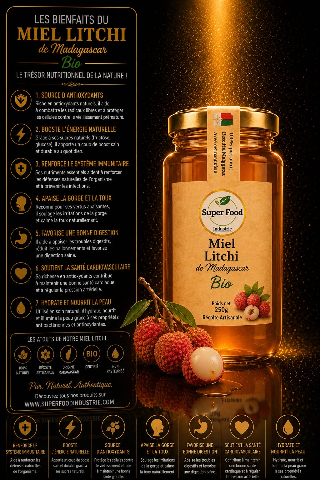 Miel de Litchi Bio de Madagascar – Douceur Florale par Superfoodindustrie (250g)