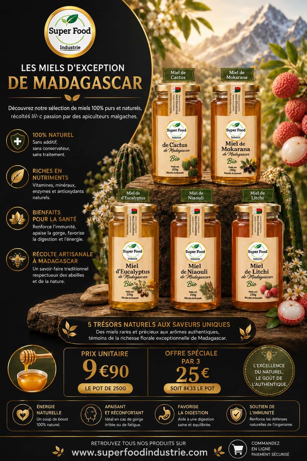 Miel de Mokarana Bio de Madagascar – La Rare Évasion Florale par Superfoodindustrie (250g)