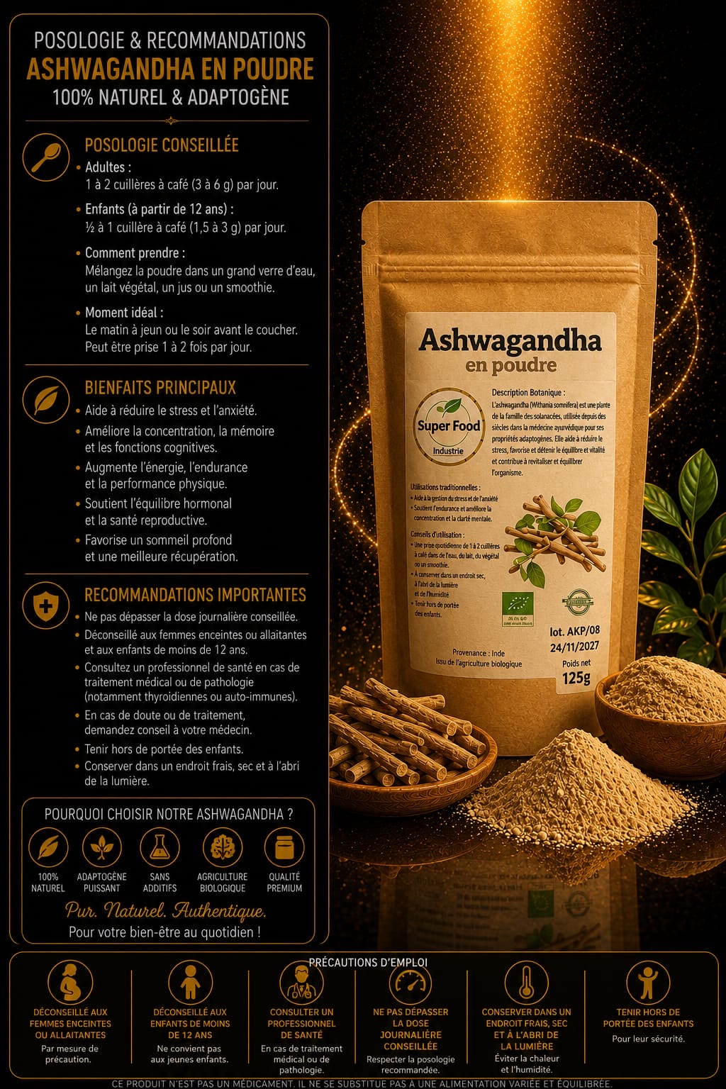 Poudre d'Ashwagandha Bio (125g)