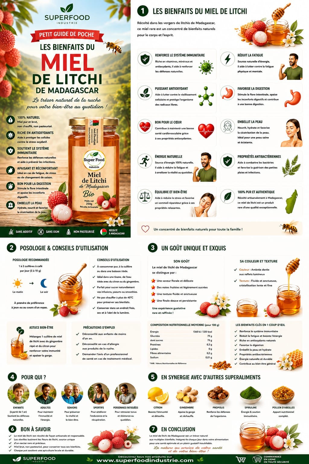 Miel de Litchi Bio de Madagascar – Douceur Florale par Superfoodindustrie (250g)