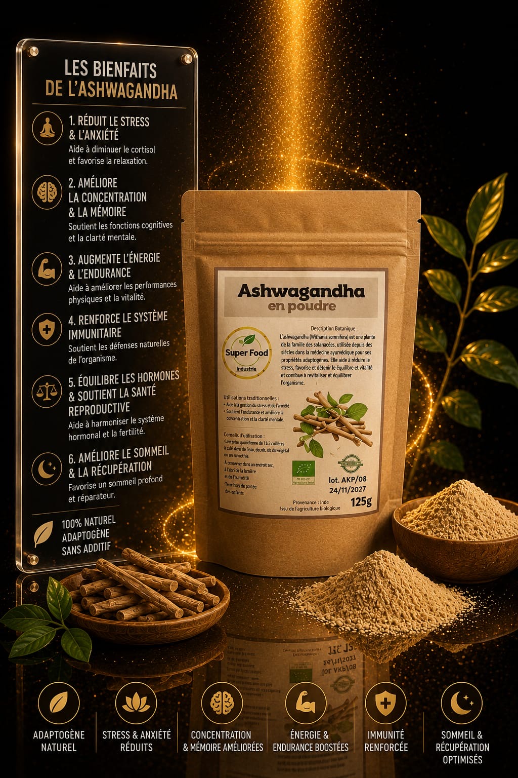 Poudre d'Ashwagandha Bio (125g)