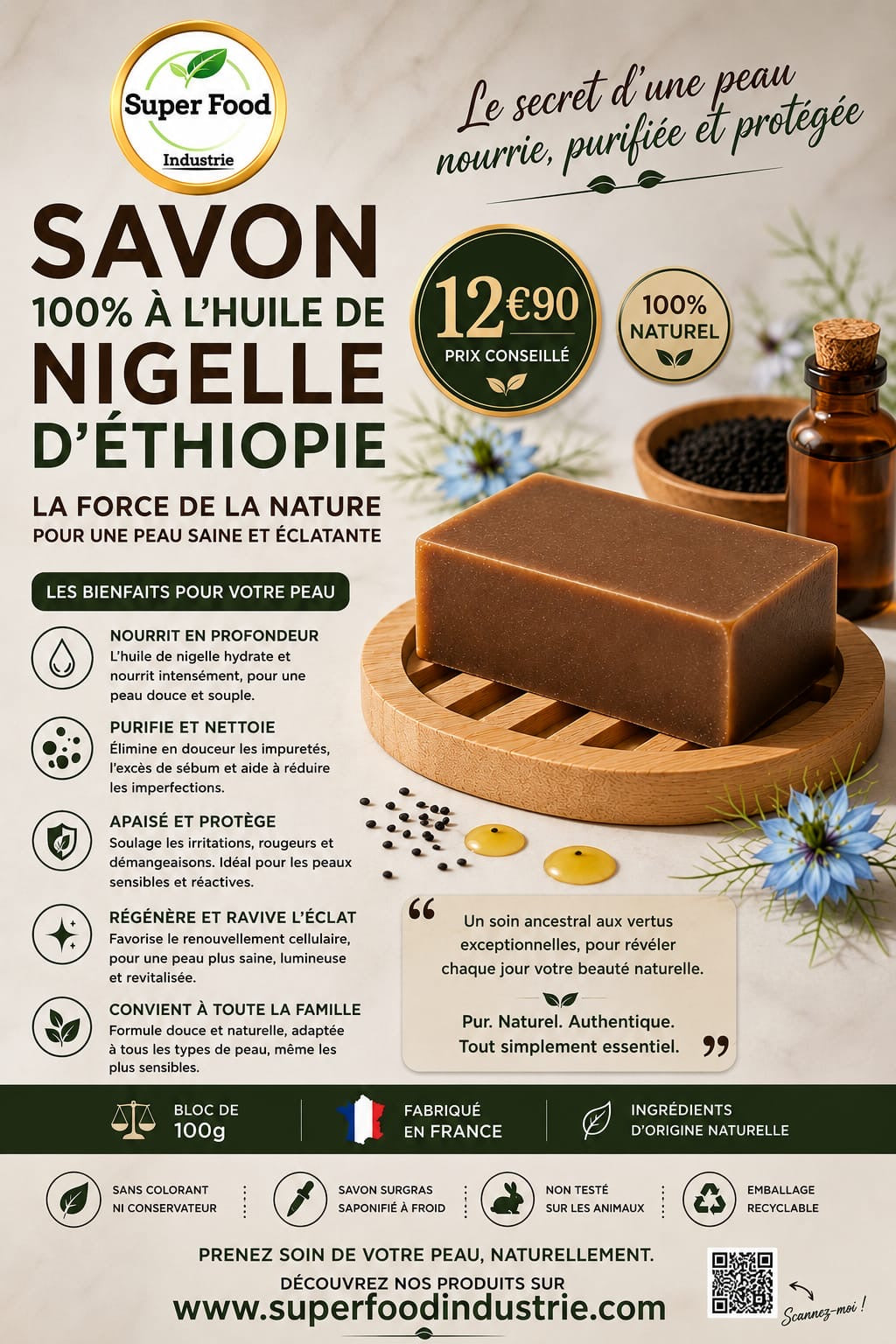 Savon Artisanal à l'Huile de Nigelle