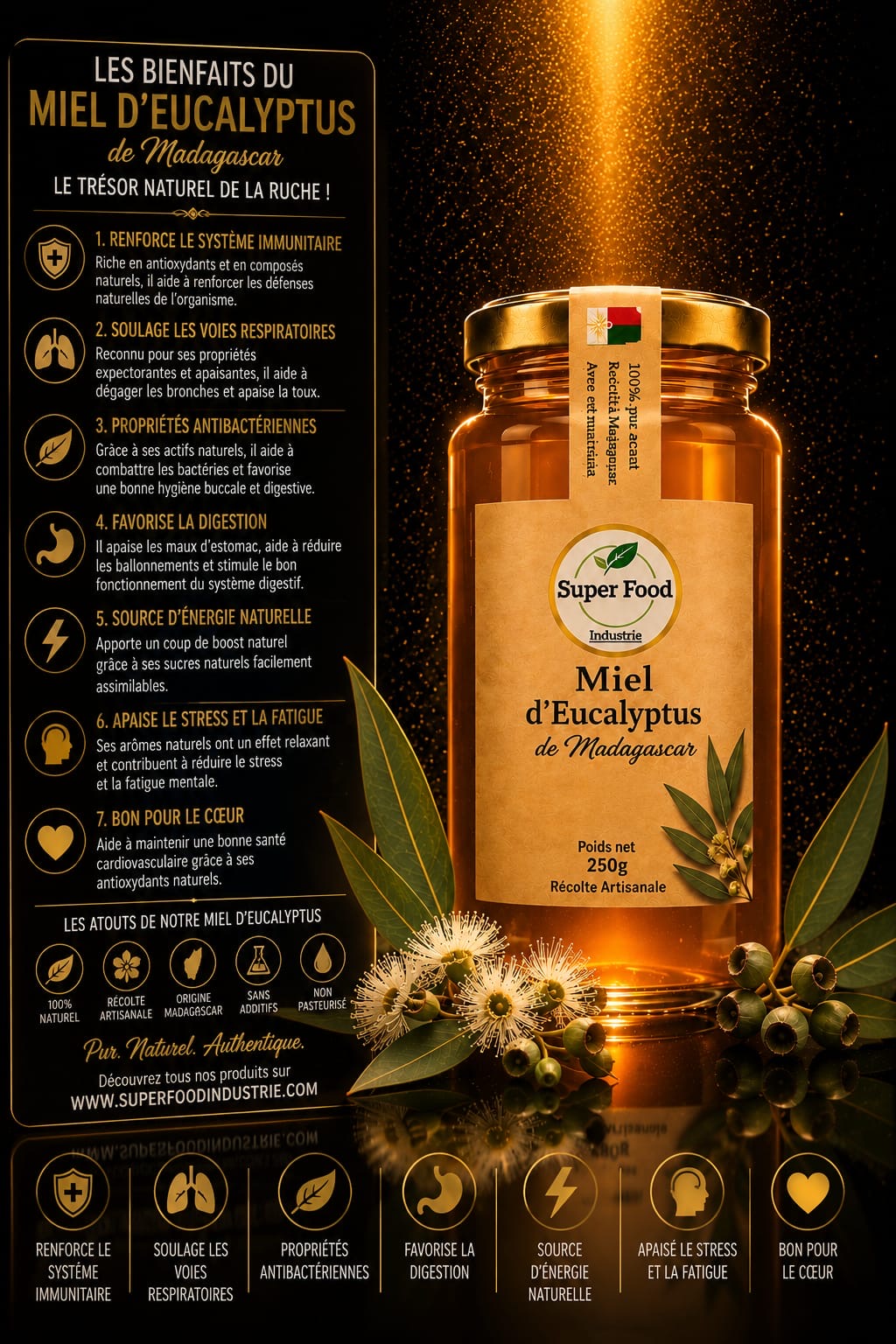 Miel d'Eucalyptus de Madagascar – Signature Boisée par Superfoodindustrie (250g)